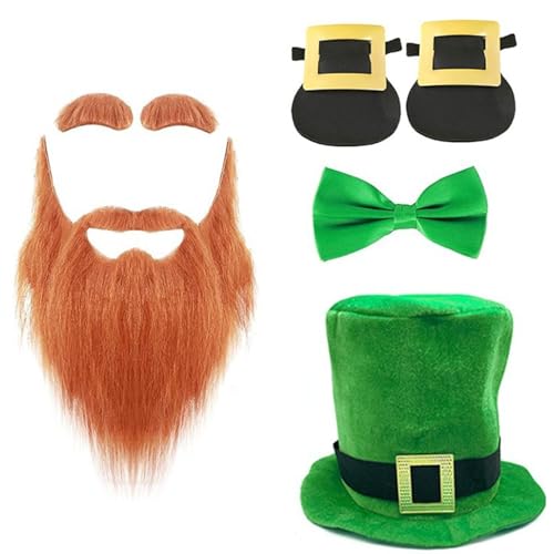 KUAIYIJU StPatrick Day Grüner großer Hut Fliege Bart Kostüm Set Irischer Nationalfeiertag Requisiten Set Karneval Party Dekoration KUAIYIJU StPatrick Day Grüner großer Hut Fliege Bart Kostüm Set Irischer Nationalfeiertag Requisiten Set Karneval Party Dekoration von KUAIYIJU