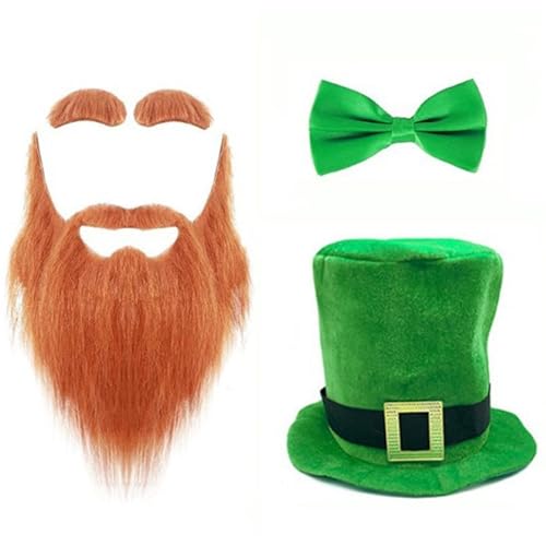 KUAIYIJU StPatrick Day Grüner großer Hut Fliege Bart Kostüm Set Irischer Nationalfeiertag Requisiten Set Karneval Party Dekoration von KUAIYIJU