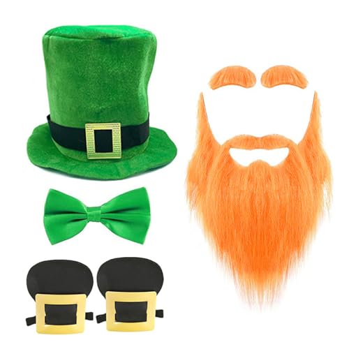 KUAIYIJU StPatrick Day Grüner großer Hut Fliege Bart Kostüm Set Irischer Nationalfeiertag Requisiten Set Karneval Party Dekoration von KUAIYIJU
