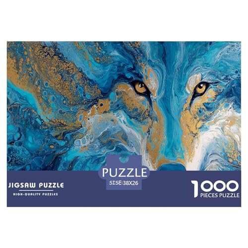Blauer Wolfskopf Puzzle 1000 Teile Für Erwachseneund Kinder Geschicklichkeitsspiel Farbenfrohes Puzzle Geschenke von KUANGYH