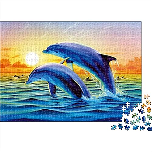 1000 Teile Puzzles für Erwachsene Puzzles für Erwachsene Family Time Brain Challenge Puzzles Delfin - Tier 38x26cm von KUANGZEHUA