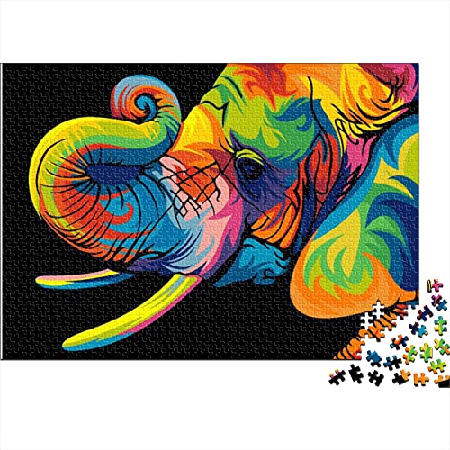 1000 Teile Puzzles für Erwachsene Puzzles für Erwachsene Family Time Brain Challenge Puzzles bunter Elefant 38x26cm von KUANGZEHUA