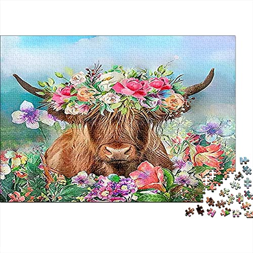 1000-teiliges Puzzle für Erwachsene, Puzzle, Spielzeug, Geschenk, pädagogisch, intellektuell, dekomprimierend, lustiges Familienspiel | Kuh - Tier 38 x 26 cm von KUANGZEHUA