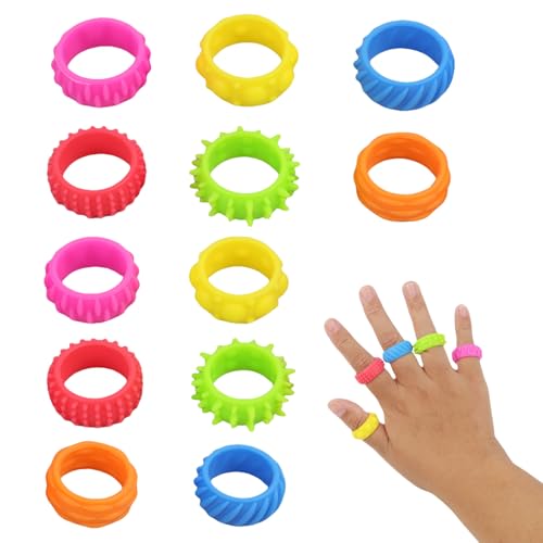Fidget Ring Toys für Kinder und Erwachsene, 12 PCS Silikon Anti-Stress-Sensorik-Ringe, Klassenzimmer Finger Hilfsmittel, Beruhigende Spielzeuge für unterwegs, Beruhigend Bei Stress Angst von KUEEA
