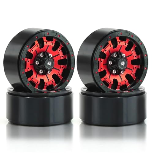 4 Stück Metall 1,9 Zoll Beadlock Felge Radnabe for 1/10 RC Crawler Auto Axial SCX10 Traxxas TRX4 RC4WD D90 Redcat Gen8 VS4-10(Rood) von KUENCE
