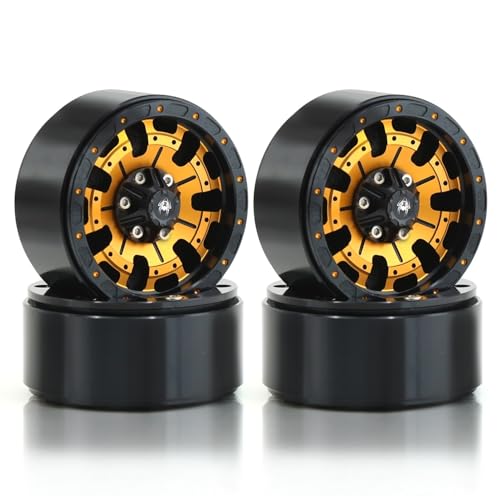 4 Stück Metall 1,9 Zoll Beadlock Felge Radnabe for 1/10 RC Crawler Auto Axial SCX10 Traxxas TRX4 RC4WD D90 Redcat Gen8 VS4-10(Yellow) von KUENCE