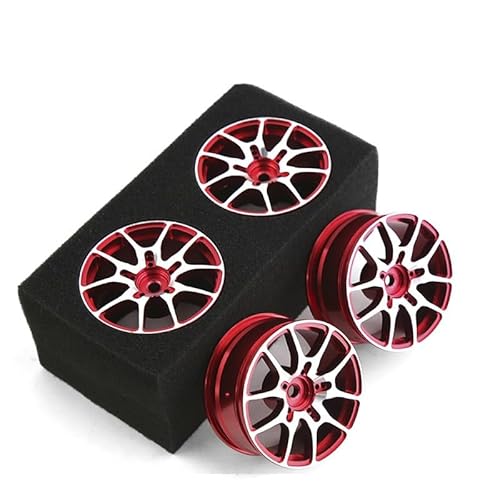 4 Stücke 1/10 RC On-Road Drift Rennwagen 52mm Metall Felgennabe R105 for Tamiya TT01 XV02 Kyosho HSP HPI Sakura Traxxas FW06(Rood) von KUENCE