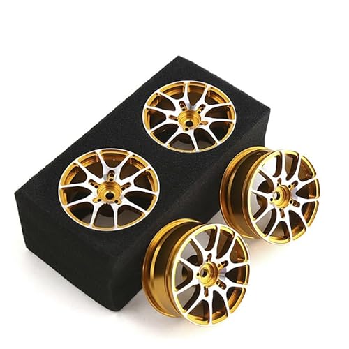 4 Stücke 1/10 RC On-Road Drift Rennwagen 52mm Metall Felgennabe R105 for Tamiya TT01 XV02 Kyosho HSP HPI Sakura Traxxas FW06(Yellow) von KUENCE