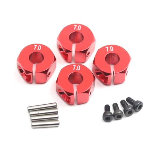 4 Teile/los Aluminium Rad Hex Halterung 12mm 7mm for Traxxas 1/10 RC Auto Traxxas Slash 4x4 Upgrade Teile(Rood) von KUENCE