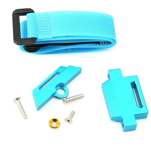 Aluminiumlegierung 3S 4S Batteriehalter mit Batteriegurt for 1/10 Traxxas Slash MAXX 2WD Rear Drive Short Card High Chassis RC Car(Sky Blue) von KUENCE