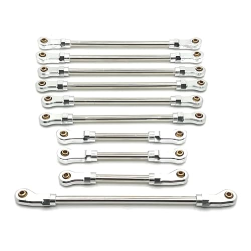 KUENCE 10Pcs RC Car Parts Metal Upgrade Full Pull Rod Fit for WLtoys 104006 104010 104020 104026 Remote Control Accessories(Silver) von KUENCE