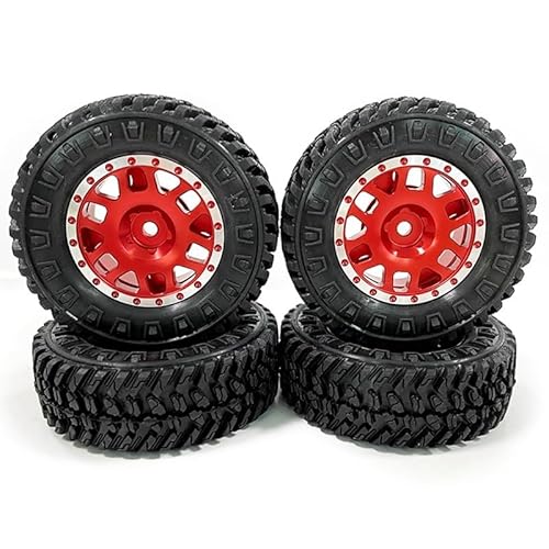KUENCE 4 STÜCKE 1,0 Reifen Und Metall Beadlock Felgen Set for 1/24 RC Crawler Auto for Axial SCX24 FMS FCX24 Enduro24 Teile(Rood) von KUENCE