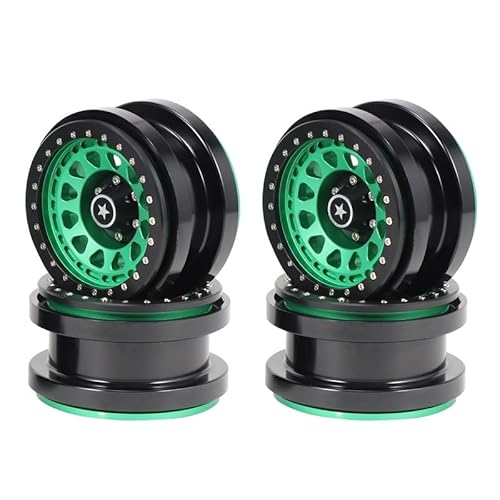 KUENCE 4 STÜCKE CNC Aluminium 2,9 Zoll Beadlock Radnabenfelge for 1/6 RC Crawler Auto for Axial SCX6 for Jeep JLU Wrangler Upgrade Teile(Green) von KUENCE