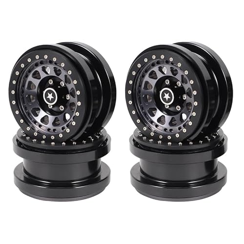 KUENCE 4 STÜCKE CNC Aluminium 2,9 Zoll Beadlock Radnabenfelge for 1/6 RC Crawler Auto for Axial SCX6 for Jeep JLU Wrangler Upgrade Teile(Grey) von KUENCE