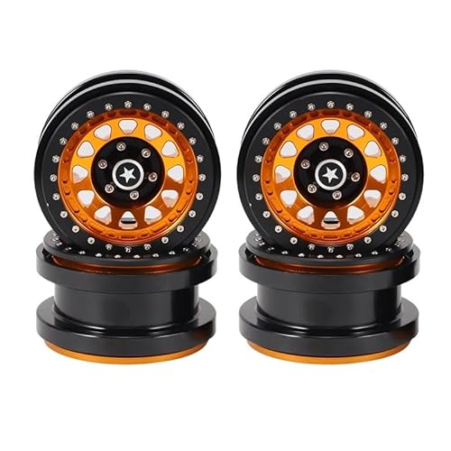 KUENCE 4 STÜCKE CNC Aluminium 2,9 Zoll Beadlock Radnabenfelge for 1/6 RC Crawler Auto for Axial SCX6 for Jeep JLU Wrangler Upgrade Teile(Orange) von KUENCE