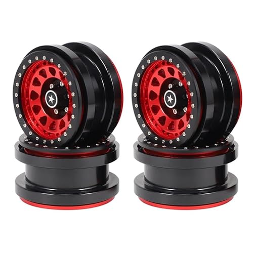 KUENCE 4 STÜCKE CNC Aluminium 2,9 Zoll Beadlock Radnabenfelge for 1/6 RC Crawler Auto for Axial SCX6 for Jeep JLU Wrangler Upgrade Teile(Rood) von KUENCE