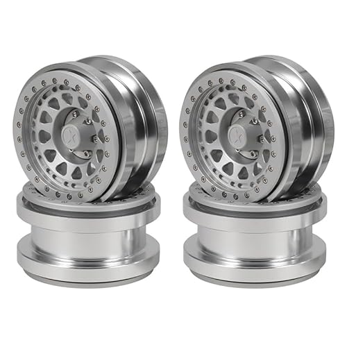 KUENCE 4 STÜCKE CNC Aluminium 2,9 Zoll Beadlock Radnabenfelge for 1/6 RC Crawler Auto for Axial SCX6 for Jeep JLU Wrangler Upgrade Teile(Silver) von KUENCE