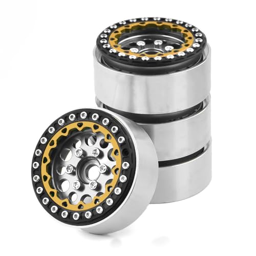 KUENCE 4 Stück CNC 1,9 Zoll Metalllegierung Beadlock 12 runde Lochspitze Nabenfelge for 1/10 RC Crawler Axial SCX10 AXI03007 Yikong TRX4 D90 RedCat(12 Round Hole Lace 2) von KUENCE