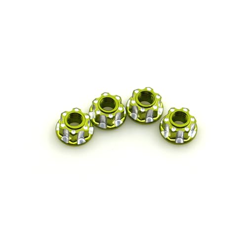 KUENCE 4 Stück M4 Sechskant-Sicherungsmuttern Sechskant D3 D4 1/10 Auto-Upgrade-Teile-Zubehör(4Pcs Green) von KUENCE
