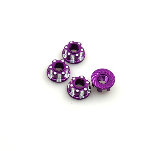 KUENCE 4 Stück M4 Sechskant-Sicherungsmuttern Sechskant D3 D4 1/10 Auto-Upgrade-Teile-Zubehör(4Pcs Purple) von KUENCE