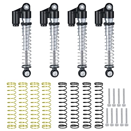 KUENCE 4 Stücke 43mm Metallgewinde Tele Stoßdämpfer Dämpfer SCX24 Deadbolt C10 Wrangler Gladiator Bronco 1/24 RC Auto(Black Silver) von KUENCE