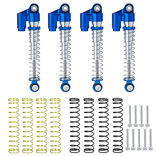 KUENCE 4 Stücke 43mm Metallgewinde Tele Stoßdämpfer Dämpfer SCX24 Deadbolt C10 Wrangler Gladiator Bronco 1/24 RC Auto(Blue Silver) von KUENCE