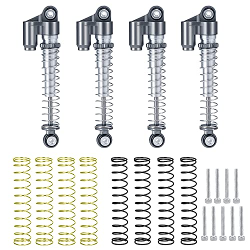 KUENCE 4 Stücke 43mm Metallgewinde Tele Stoßdämpfer Dämpfer SCX24 Deadbolt C10 Wrangler Gladiator Bronco 1/24 RC Auto(Grey Silver) von KUENCE