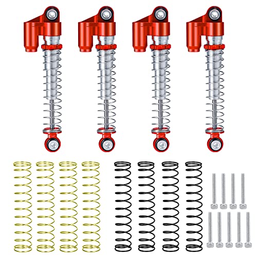 KUENCE 4 Stücke 43mm Metallgewinde Tele Stoßdämpfer Dämpfer SCX24 Deadbolt C10 Wrangler Gladiator Bronco 1/24 RC Auto(Red Silver) von KUENCE