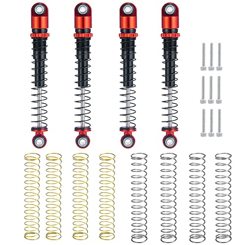 KUENCE 4 Stücke 48mm Aluminium Gewinde Stoßdämpfer Dämpfer SCX24 C10 Wrangler 1/24 Auto(Red Black) von KUENCE