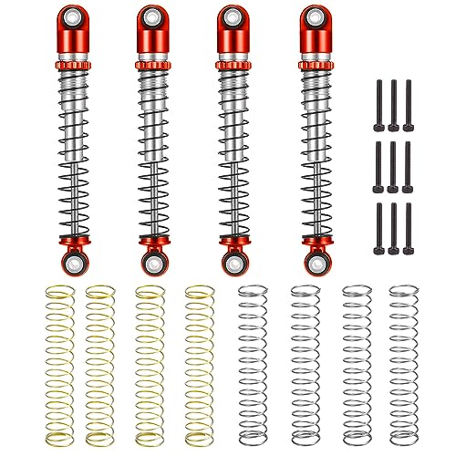 KUENCE 4 Stücke 48mm Aluminium Gewinde Stoßdämpfer Dämpfer SCX24 C10 Wrangler 1/24 Auto(Red Silver) von KUENCE