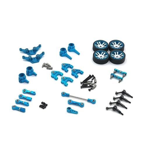 KUENCE Kompatibel mit for wltoys for Mosquito Car 1/28 284131 k979 k989 k999, Metall-Upgrade-Teile, Umbausatz, inklusive Lenkgetriebe, Räder usw.(Blauw) von KUENCE
