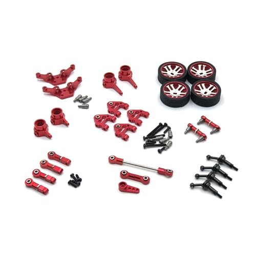 KUENCE Kompatibel mit for wltoys for Mosquito Car 1/28 284131 k979 k989 k999, Metall-Upgrade-Teile, Umbausatz, inklusive Lenkgetriebe, Räder usw.(Rood) von KUENCE