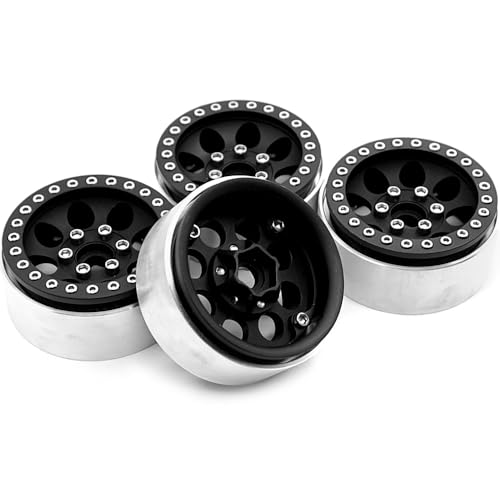 KUENCE Legierung 1.9 '' Beadlock-Rad Felgen 25mm Breite for for Axial SCX10 CC01 D90 TRX-4 Wraith 1/10. Rc Crawler-Autoteile(Black 4pcs) von KUENCE