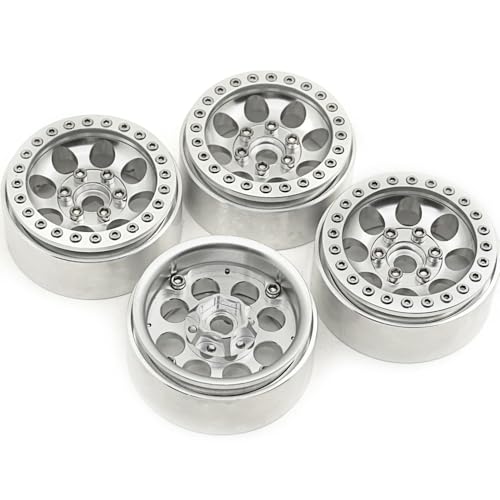 KUENCE Legierung 1.9 '' Beadlock-Rad Felgen 25mm Breite for for Axial SCX10 CC01 D90 TRX-4 Wraith 1/10. Rc Crawler-Autoteile(Sliver 4pcs) von KUENCE