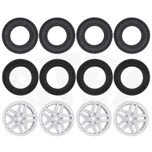 KUENCE MN86 MN86K MNG 500 Verbesserte Metallräder mit Gummireifenschaumschwamm for MN 1/12 4WD RC Car Tracked Offroad Truck Parts(Silver C) von KUENCE