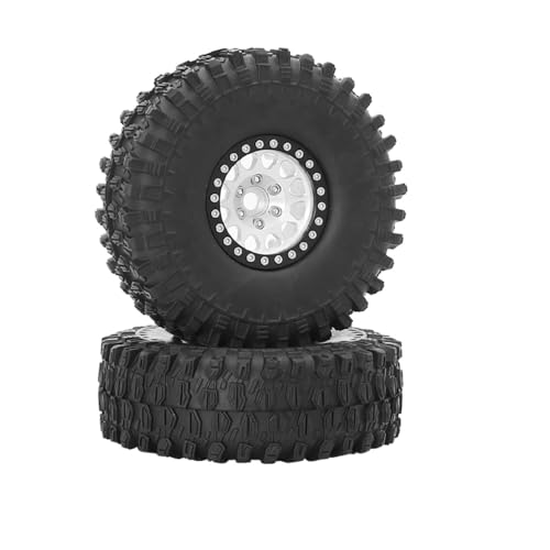 KUENCE Metall 1,9 Beadlock Felgenreifen-Set for 1/10 RC Crawler Car Axial SCX10 III AXI03007 90046 TRX-4 Redcat GEN 8(2pcs Silver Black) von KUENCE
