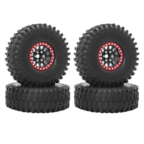 KUENCE Metall 1,9 Beadlock Felgenreifen-Set for 1/10 RC Crawler Car Axial SCX10 III AXI03007 90046 TRX-4 Redcat GEN 8(4pcs Black Red) von KUENCE