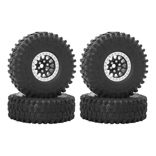 KUENCE Metall 1,9 Beadlock Felgenreifen-Set for 1/10 RC Crawler Car Axial SCX10 III AXI03007 90046 TRX-4 Redcat GEN 8(4pcs Black Silver) von KUENCE
