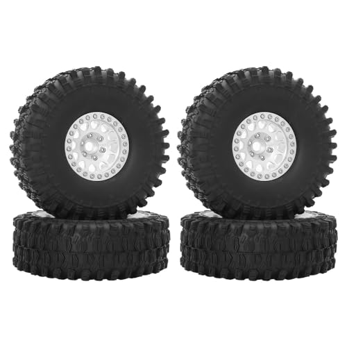KUENCE Metall 1,9 Beadlock Felgenreifen-Set for 1/10 RC Crawler Car Axial SCX10 III AXI03007 90046 TRX-4 Redcat GEN 8(4pcs Silver) von KUENCE