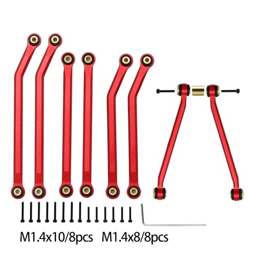 KUENCE Metall High Clearance Chassis Links Set Upgrade Teile for 1/24 RC Crawler Axial SCX24 AXI00002 C10 Jeep JLU Ford Bronco AXI00006(Rood) von KUENCE
