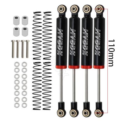 KUENCE RC Auto Eingebaute Feder 70/80/90/100/110mm Stoßdämpfer Dämpfer for 1/10 RC Crawler axial SCX10 ii RBX10 Wraith TRX-4 MST Redcat(4PCS Black 110mm) von KUENCE
