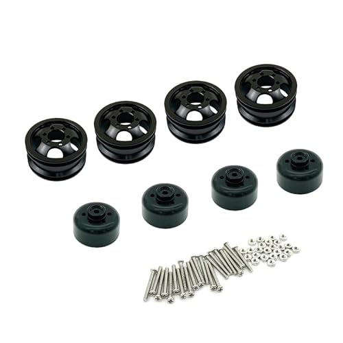 KUENCE RC Auto Ersatzteile Metall Upgrade stoßfeste Radnabe Felge for 1:16 WPL C14 C24 B14 B24 B16 B36 mit Schrauben 4WD/6WD(Black 4wd) von KUENCE