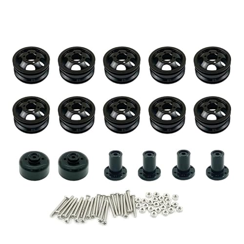 KUENCE RC Auto Ersatzteile Metall Upgrade stoßfeste Radnabe Felge for 1:16 WPL C14 C24 B14 B24 B16 B36 mit Schrauben 4WD/6WD(Black 6wd) von KUENCE