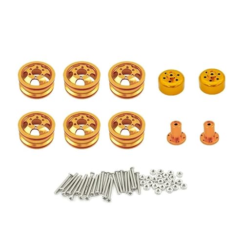 KUENCE RC Auto Ersatzteile Metall Upgrade stoßfeste Radnabe Felge for 1:16 WPL C14 C24 B14 B24 B16 B36 mit Schrauben 4WD/6WD(Glod 6 Wheels) von KUENCE