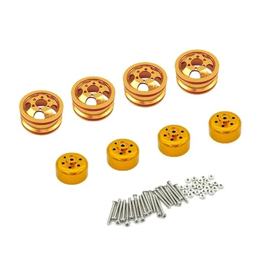 KUENCE RC Auto Ersatzteile Metall Upgrade stoßfeste Radnabe Felge for 1:16 WPL C14 C24 B14 B24 B16 B36 mit Schrauben 4WD/6WD(Gold 4wd) von KUENCE