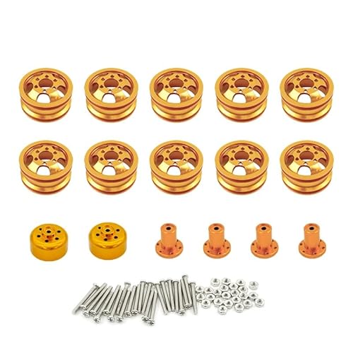 KUENCE RC Auto Ersatzteile Metall Upgrade stoßfeste Radnabe Felge for 1:16 WPL C14 C24 B14 B24 B16 B36 mit Schrauben 4WD/6WD(Gold 6wd) von KUENCE