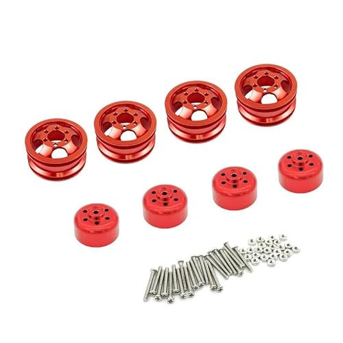 KUENCE RC Auto Ersatzteile Metall Upgrade stoßfeste Radnabe Felge for 1:16 WPL C14 C24 B14 B24 B16 B36 mit Schrauben 4WD/6WD(Red 4wd) von KUENCE