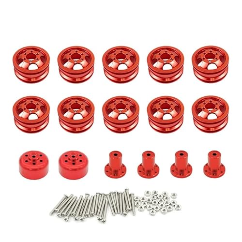 KUENCE RC Auto Ersatzteile Metall Upgrade stoßfeste Radnabe Felge for 1:16 WPL C14 C24 B14 B24 B16 B36 mit Schrauben 4WD/6WD(Red 6wd) von KUENCE