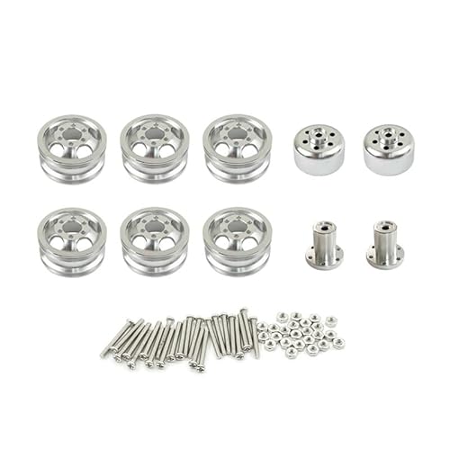 KUENCE RC Auto Ersatzteile Metall Upgrade stoßfeste Radnabe Felge for 1:16 WPL C14 C24 B14 B24 B16 B36 mit Schrauben 4WD/6WD(Silver 6 Wheels) von KUENCE