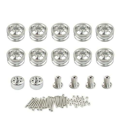 KUENCE RC Auto Ersatzteile Metall Upgrade stoßfeste Radnabe Felge for 1:16 WPL C14 C24 B14 B24 B16 B36 mit Schrauben 4WD/6WD(Silver 6wd) von KUENCE